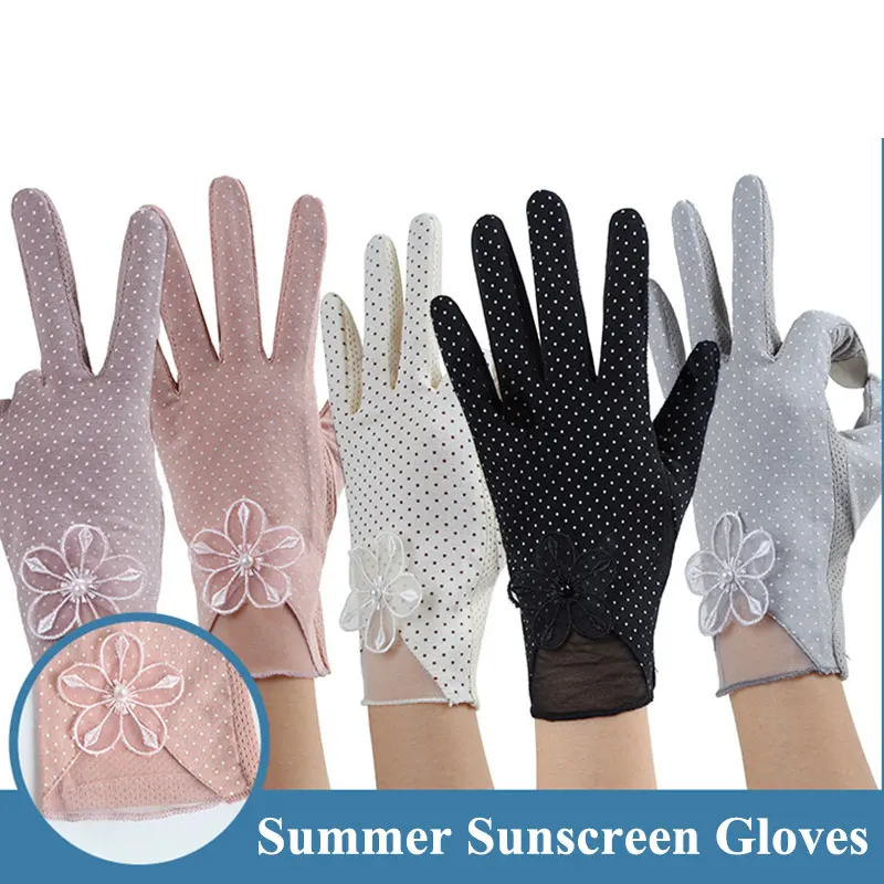 

Touch Screen Anti-Slip Breathable Women Summer Lace Sunscreen Gloves Cycling Driving Gloves Short Full Finger Mittens