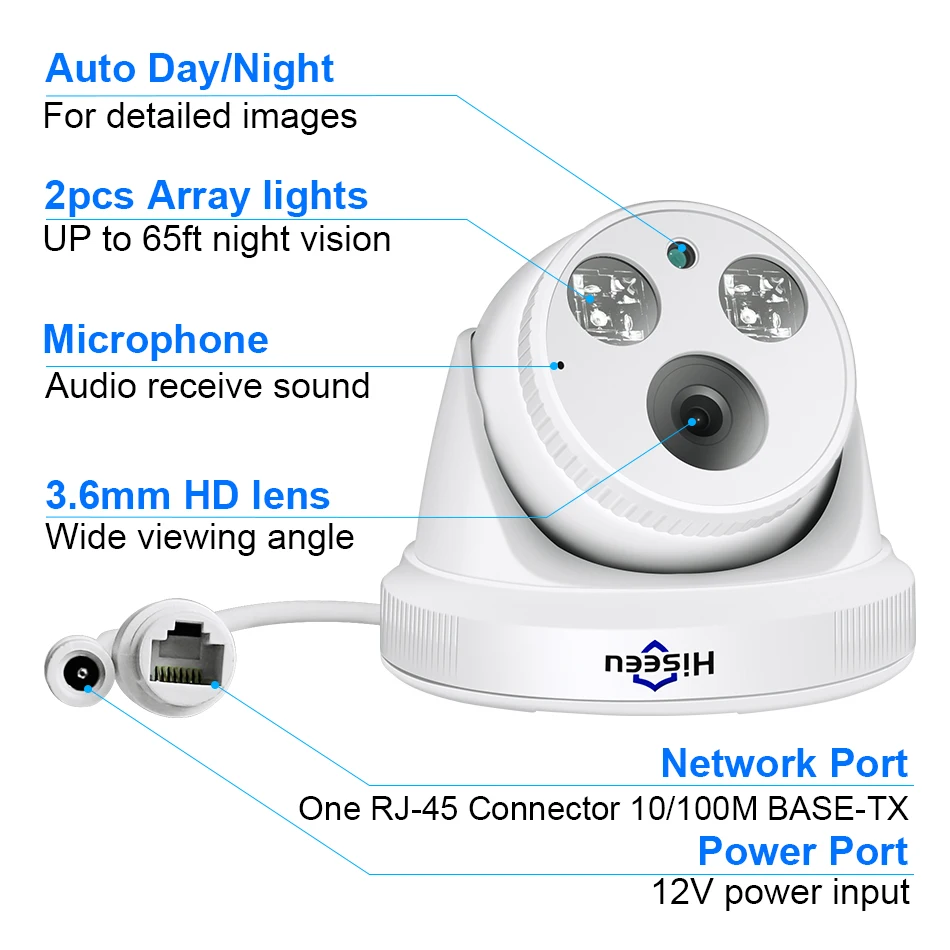 hiseeu 3mp 5mp poe ip camera h 265 dome camera 1536p night vision p2p motion detection for poe nvr 3 6 lens app view 30fps free global shipping