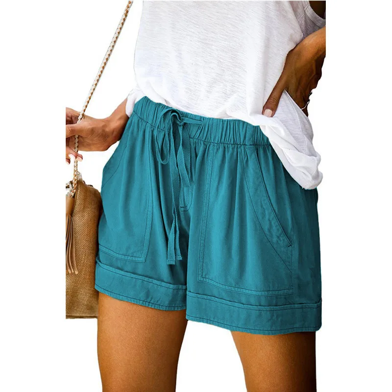 

2021 New Summer Pure Color Shorts Korean Ladies Double Layer High Waist Wide Leg Shorts Casual Loose Short for Women Pants