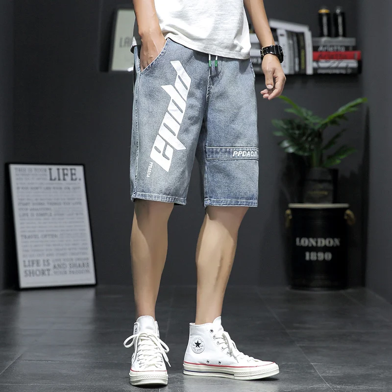 

Men Denim Shorts summer New Fashion Casual Letter printing Denim Shorts Male Brand Clothes High quality plus size 5XL shorts