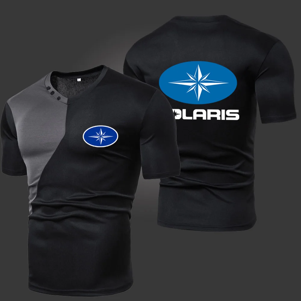 

Summer New Polaris Men's T-Shirts Solid Color Splicing Casual Breathable Sports Slim Fitting Short Sleeve V-Neck Spotswear