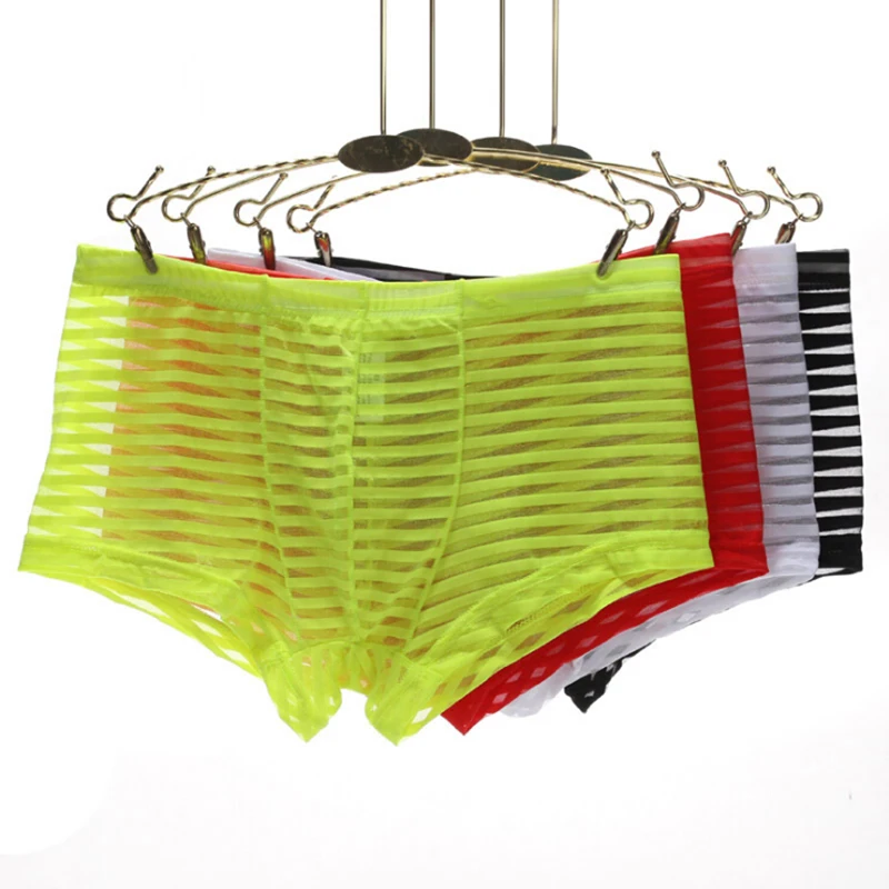 

Men Boxer Mens Underwear Boxers Sexy Stripe Men's Mesh Transparent Boxer Low Waist Ultra-thin Ice Silk Sexy Breathable
