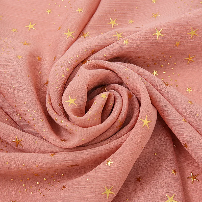 

New Women Plain Gold Shiny Star Bubble Chiffon Hijab Scarf Lady Glitter Bronzing Soft Shawl Foulard Muslim Wrap Snood 180*70Cm