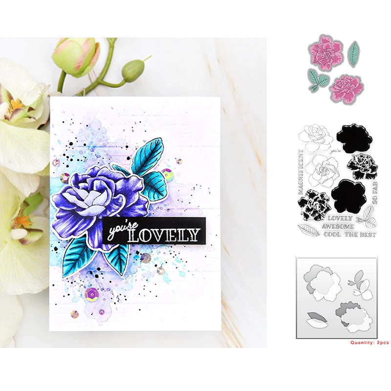 

Flowers Gardenia Duo Metal Cutting Dies And Stamps Stencil Diy Scrapbooking Paper Album Sheet greeting Card 2021 New Arrival