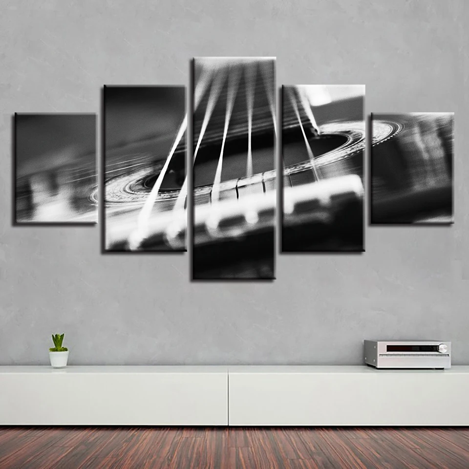 

Modular Canvas HD Prints Posters Home Decor Wall Art Pictures 5 Pieces Classic black and white guitar Paintings No Frame