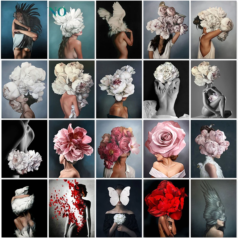 SDOYUNO масляная краска по номерам 60x75 см, цветы и женщины, DIY Краска по номерам на холсте, домашний декор, Безрамная цифровая краска