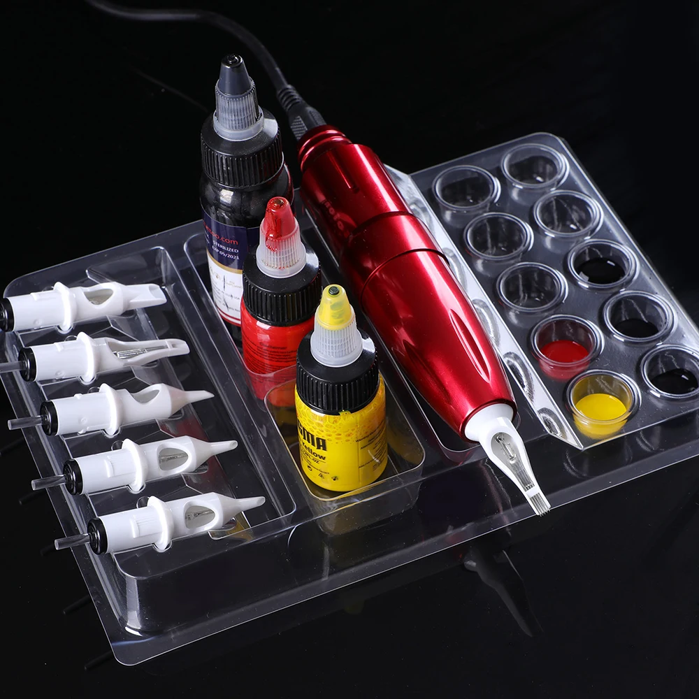 25pcs Tattoo Needles Disposable Tattoo Ink Pigment Tray Stand Tattoo Needle Head Holder Container Microblading Needles