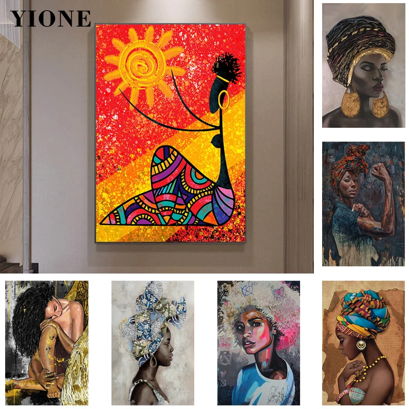 

African Art Figure Woman Canvas Paintings Collection Abstract Black Man Girl Wall Pictures Posters and Prints with Frame Decor