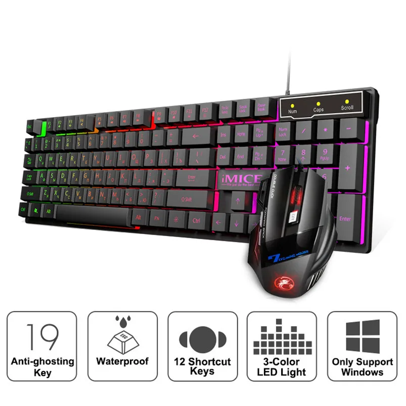 

Gaming keyboard Wired Gaming Mouse Kit 104 Keycaps With RGB Backlight Russian keyboard Gamer Ergonomic Mause For PC Laptop