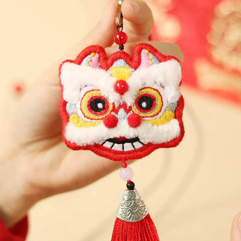 

Китайский Набор для вышивания «сделай сам», амулет с Львом, драконом, подвеской в виде автомобиля, рисунок, ручная работа, вышивка крестиком, ожерелье, рукоделие, шитье