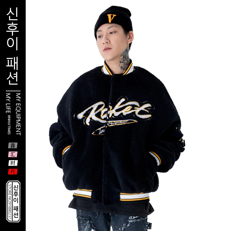 

Winter Men's Jacket Warm Polar Fleece Couple Jackets Hip Hop Harajuku Streetwear Casual Men Embroidery Stand Collar Jacket Coats