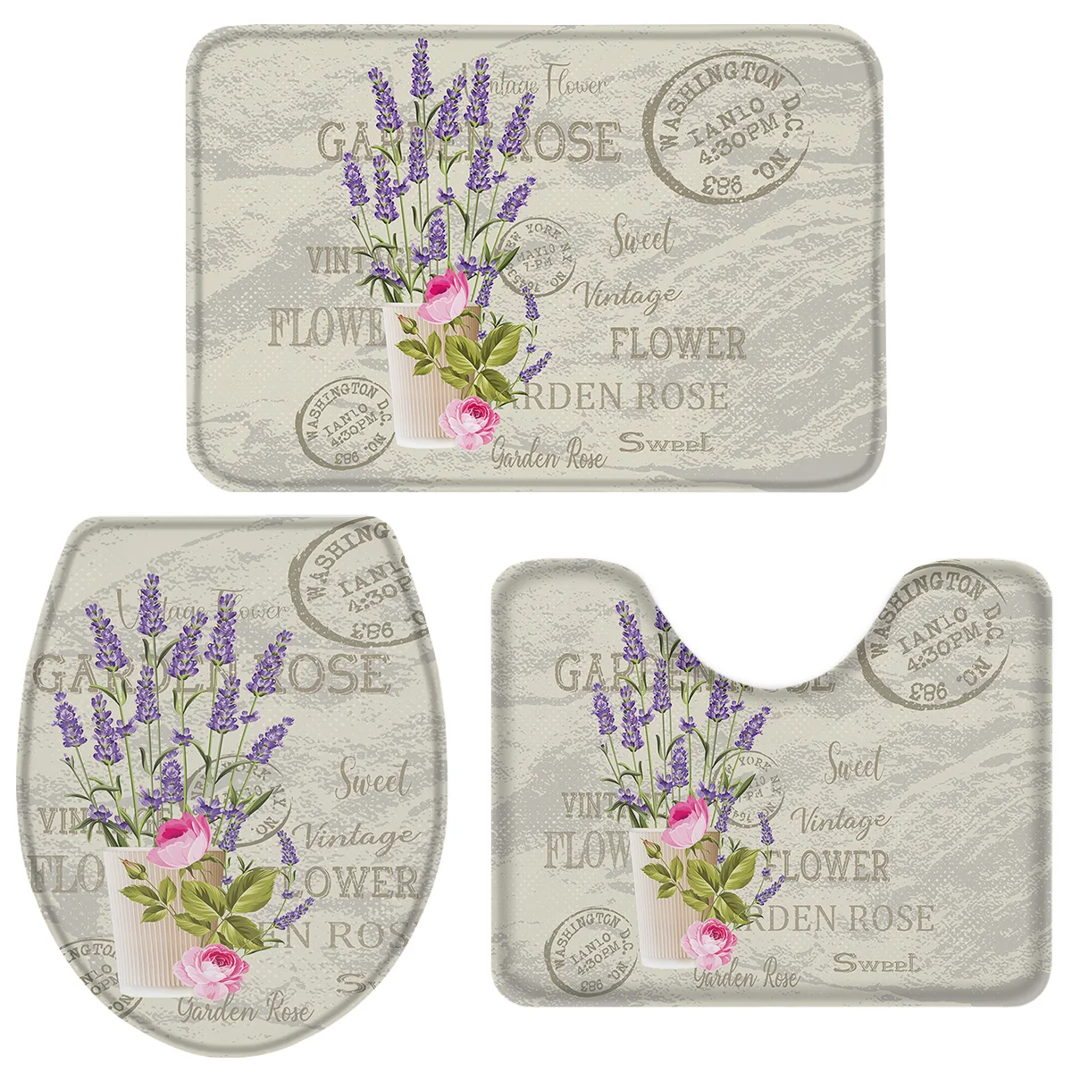 Винтажный набор для ванной комнаты с фиолетовыми цветами лаванды и открыткой