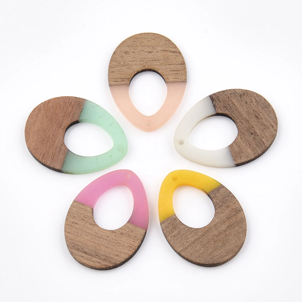 

2 PCS Jewelry Making Hollow droplets Charms Handcrafted Vintage Natural Wood with Resin Pendant Design for Bracelet Earring