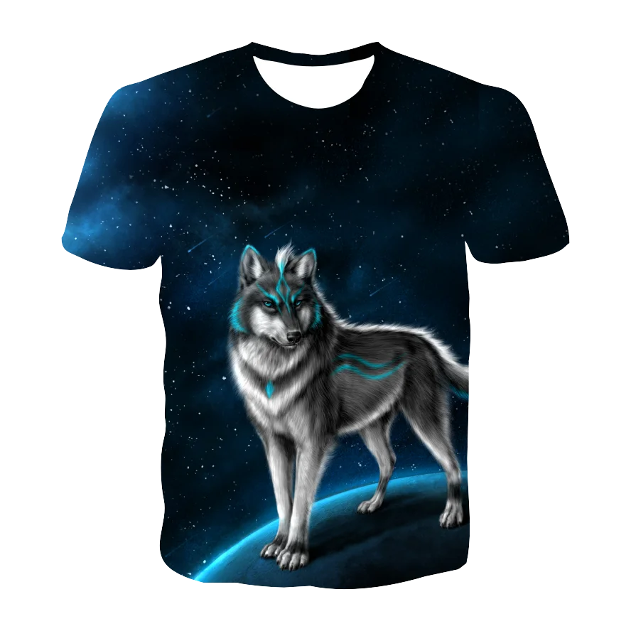 

2021 Summer New Funny 3d T Shirt Summer Hipster Short Sleeve Tee Tops A Wolf in the Riverside T-Shirts Short Sleeve Tops