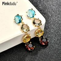 pinkdudu fashion colorful crystal glass drop earrings bohemian large long round water dangle earrings for women jewelry pd400