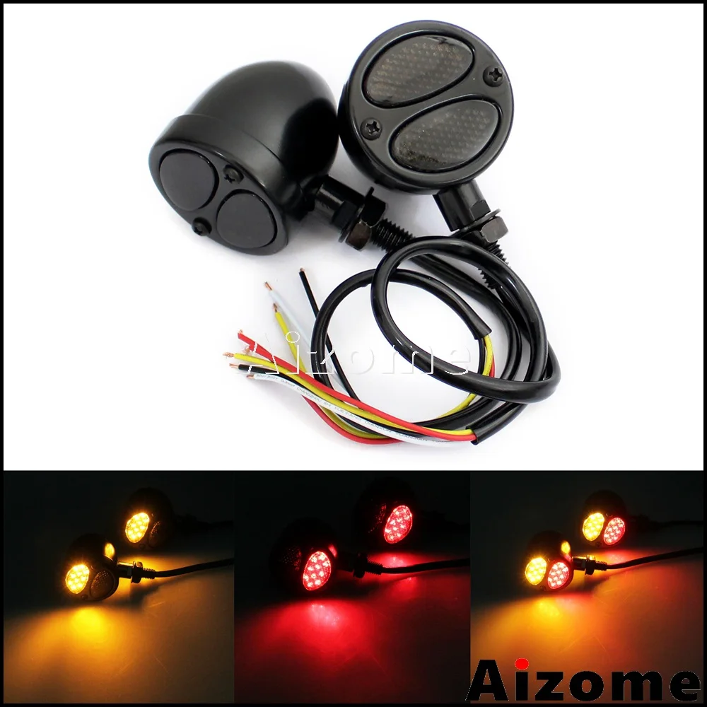 Black Red Light Передний Задний мотоцикл 3 в 1 светодиодный указатель поворота w/тормозной задний светильник мигалки указатели поворота для Harley Chopper Bobber Кафе Racer - Цвет: Black Red Light