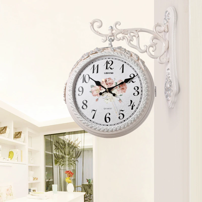 

Creative Simple Wall Clock Double Sided European Mute Nordic Wall Clock Living Room Modern Gift Reloj De Pared Home Decor DF50WC
