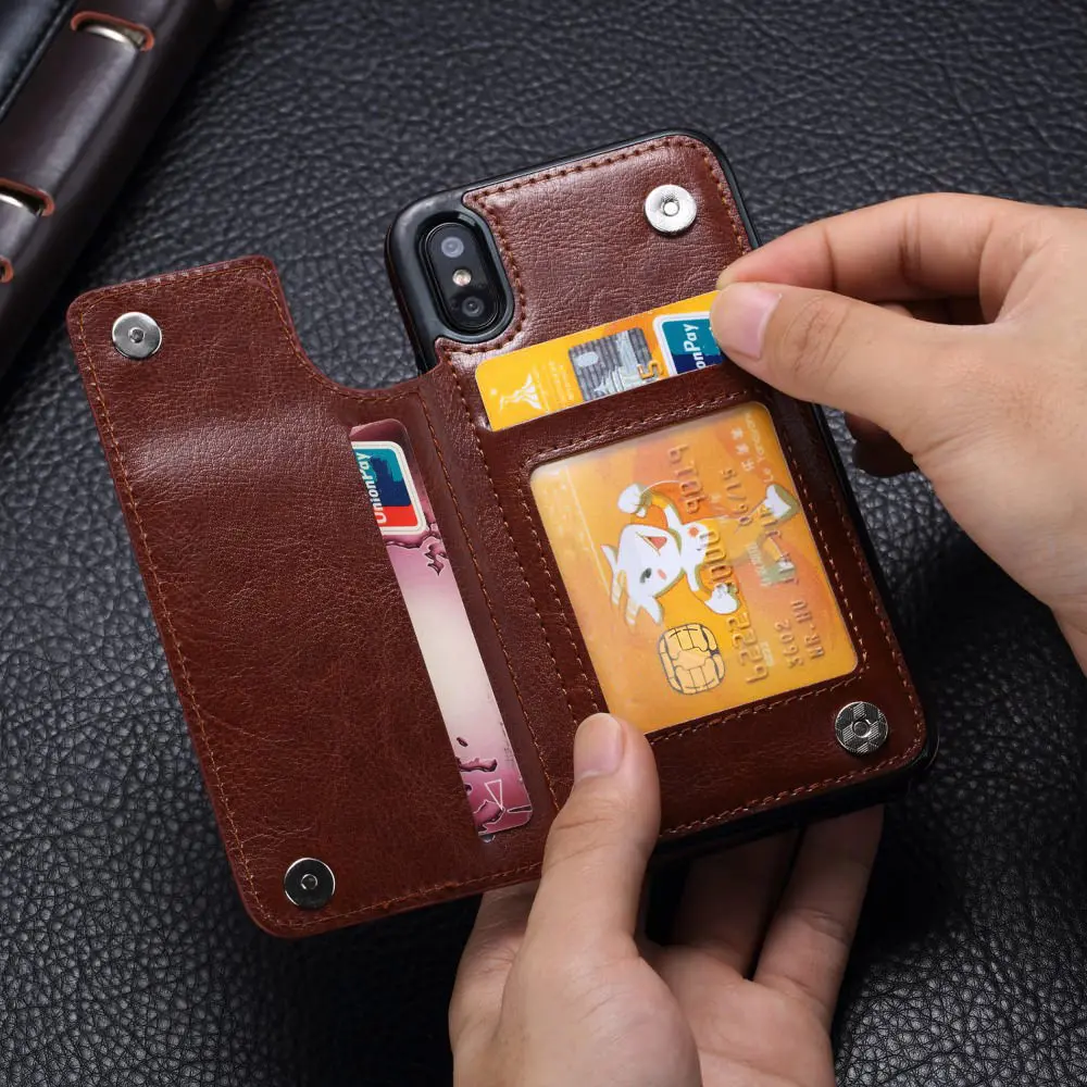 LAPOPNUT PU Leather Cases for Iphone 11 Pro Xs Max Xr X 7 8 Plus 6 6s 5 5s SE Flip Shockproof Protective Cover with Card Holder |