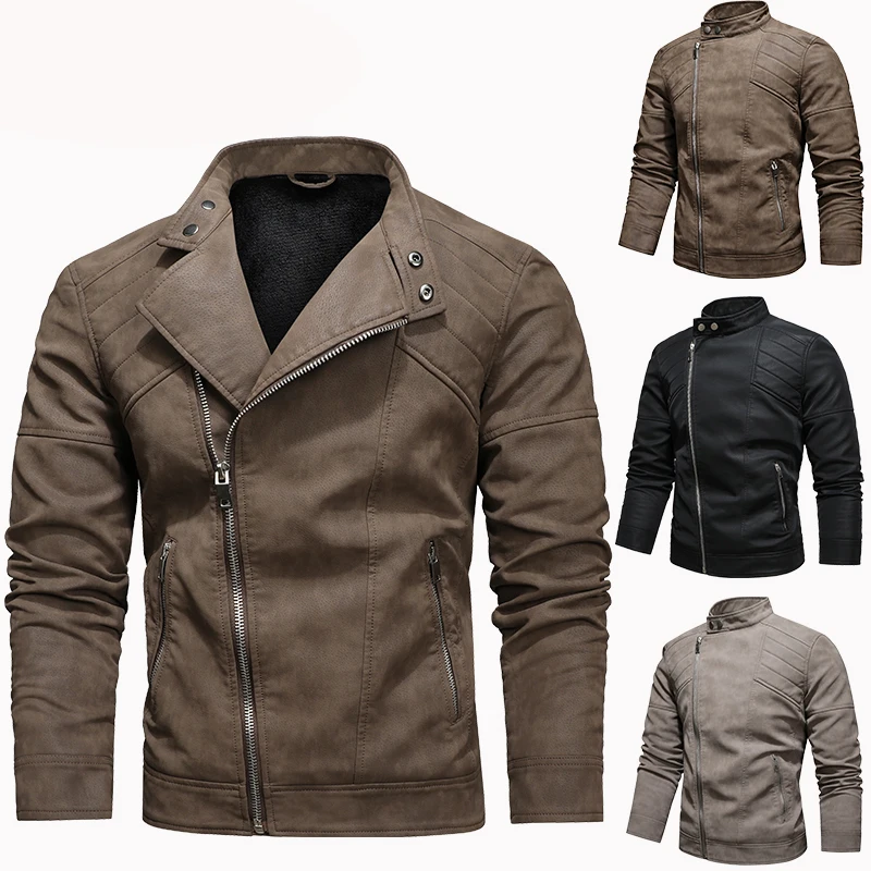 Мужская винтажная мотоциклетная куртка коричневая Повседневная байкерская из