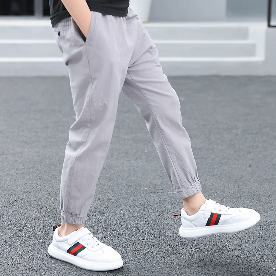 Teen Boy's Pants Kids Spring Autumn Solid Cotton Full Trousers Casual Slim Stretch Jogger Sweatpants 6-16 Years