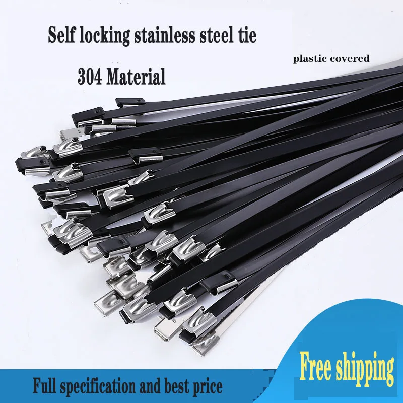 

20PCS 4.6x150 to 1200 Multi-Purpose Metal Zip Ties Stainless Steel twist black cable Ties Locking Metal Zip-Exhaust Wrap Coated