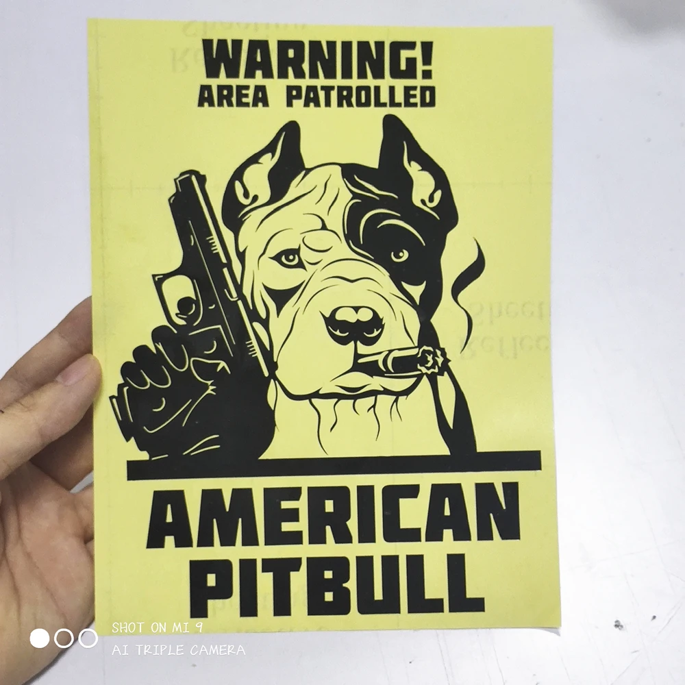 

FD535A Die Cut Warning American Pitbull With Gun 3D Funny Car Decals Stickers Reflective Waterproof Sunscreen Bumper Auto Door