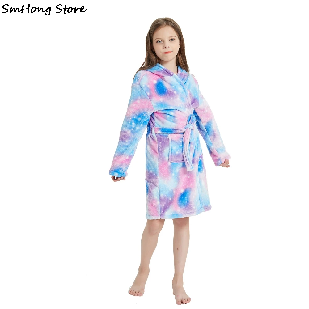 Радужный банный халат с капюшоном в виде единорога детская одежда для сна