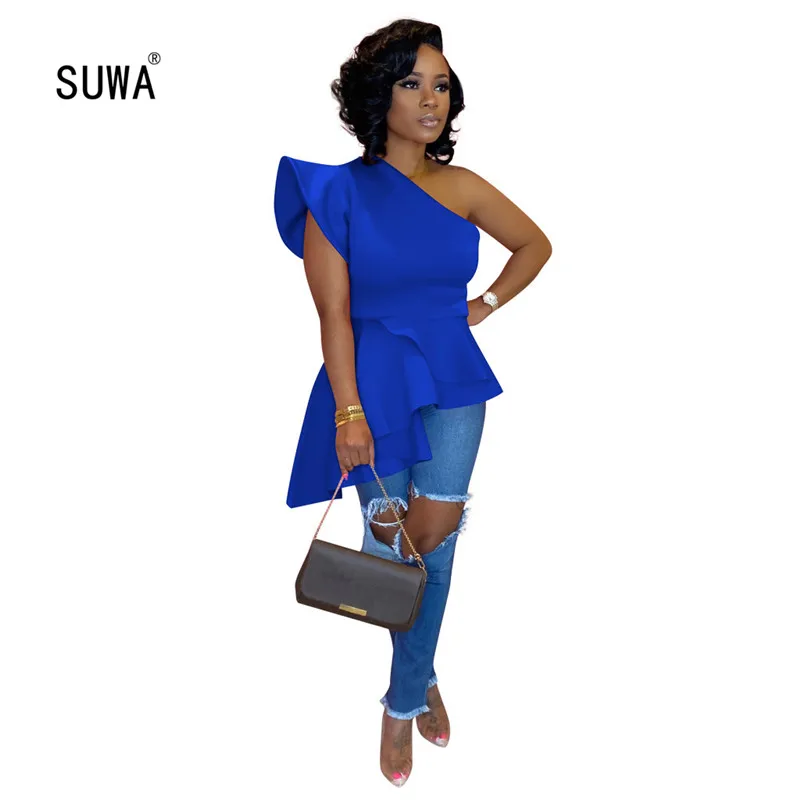 Однотонная Асимметричная футболка с оборками по бокам оптовая продажа 2020