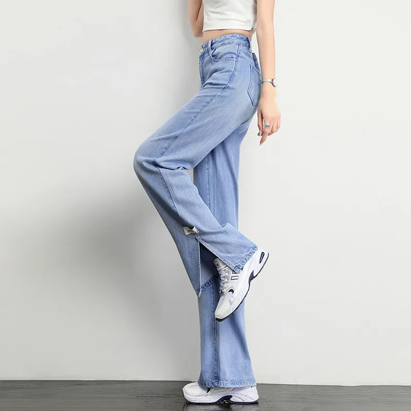 

Spring Summer Women High Waist Slim Tencel Jeans Straight Loose Drape Mopping Long Pants Casual Denim Harajuku Female Trousers