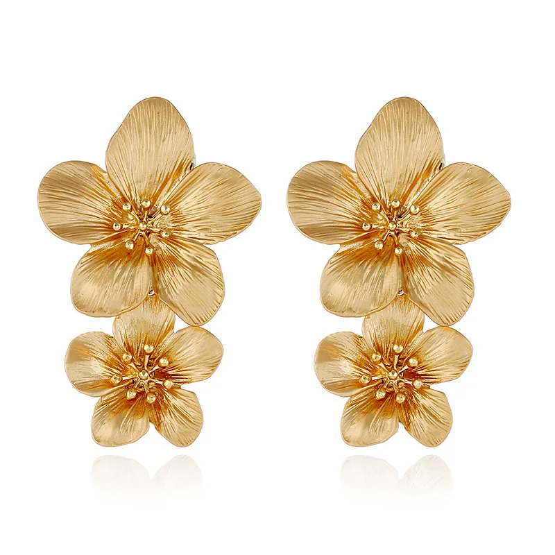 gold Красные цветочные серьги для женщин, корейские летние серьги, металлические серьги с большими желтыми розовыми цветами, модные ювелирные украшения aretes - Окраска металла: gold