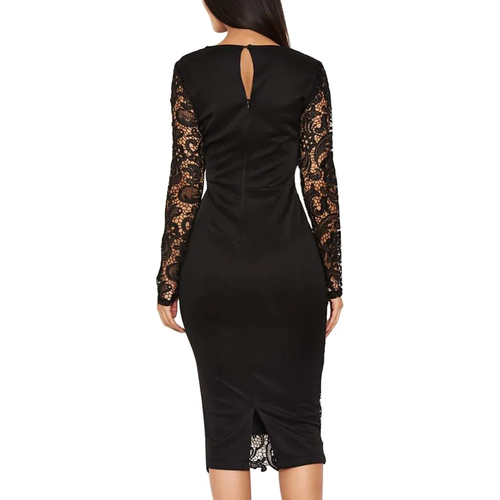 Женское платье с длинным рукавом HSU сексуальное вечернее и кружевом|Женские