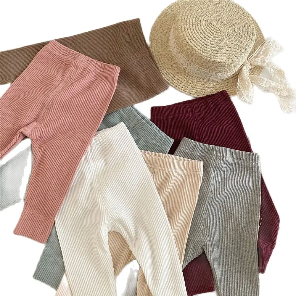 Леггинсы в рубчик для маленьких девочек штаны весенне осенние Младенцы Малыши