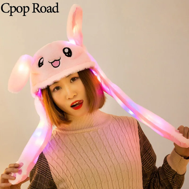 Женские шапки кролики Cpop с движущмися ушами милые повязки на голову животными из