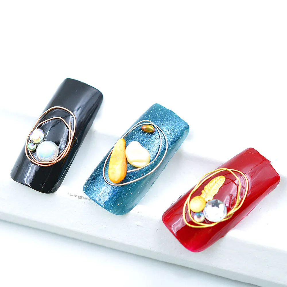 

10 Roll/Box 3D Gold/Silver/Rose Gold Charm Wire Metal Wire Nail Art Decoration DIY Design Rhinestones Jewelry Manicure Supplies