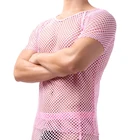 Мужские сексуальные сетчатые Топы прозрачная в крупную сетку, летняя футболка для тренировок в тренажерном зале, Мужская сексуальная Сетчатая футболка, облегающая