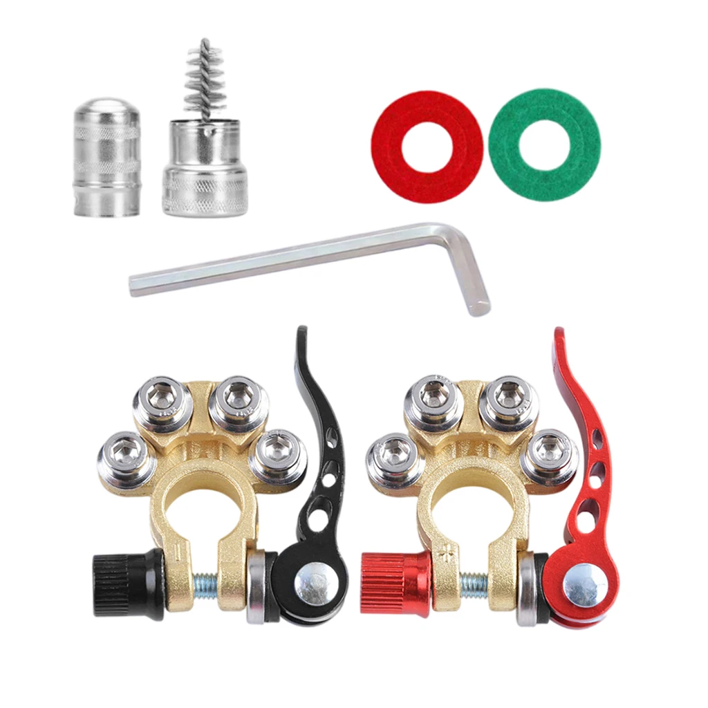 

2PCS Battery Terminal Connectors Kits 4 Way Connector with L Wrench Brushes for JIS Buses Caravan