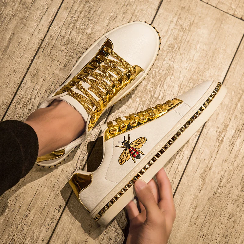 spring Autumn new retro trend men and women casual shoes Skateboard shoes bee white shoes Leather Male Sneakers