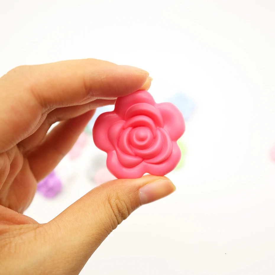 

20Pcs Rose Silicone Beads BPA Free Silicone Teether Rodent Baby Teethers Food Grade Baby Teething Toys Pacifier Chain Pendant