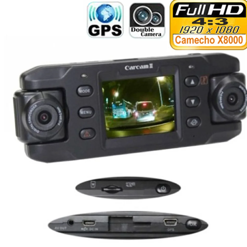 

New Dual Lens Car Camera X8000 with GPS Full HD 1080P G-sensor Dual 180 degree rotating lens Vehicle DVR Dash Cam Recorder dfdf