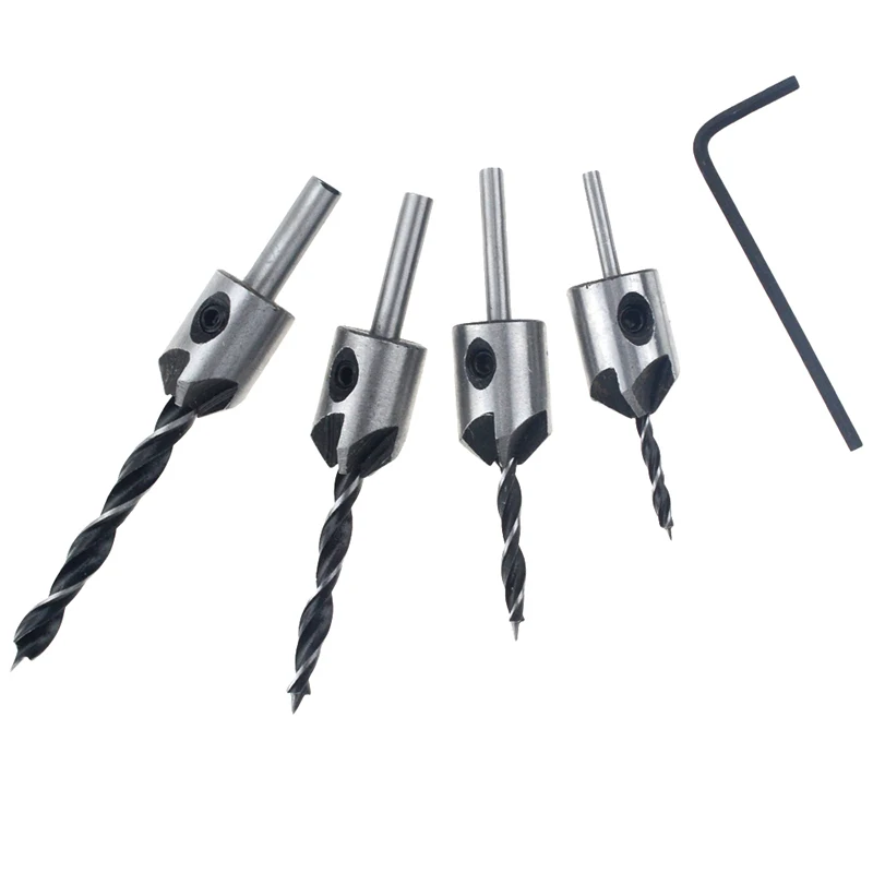 

4PCS 3mm-6mm HSS Countersink Drill Bit Set Drill Press Set Chamfer Reamer Woodworking Power Tools