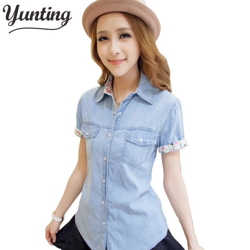 Новинка Весна 2021 женская джинсовая рубашка с коротким рукавом узкая Джинсовая