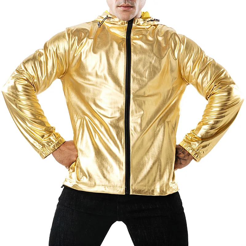 Блестящие Серебряные похожие мужские куртки и пальто с капюшоном для ночного