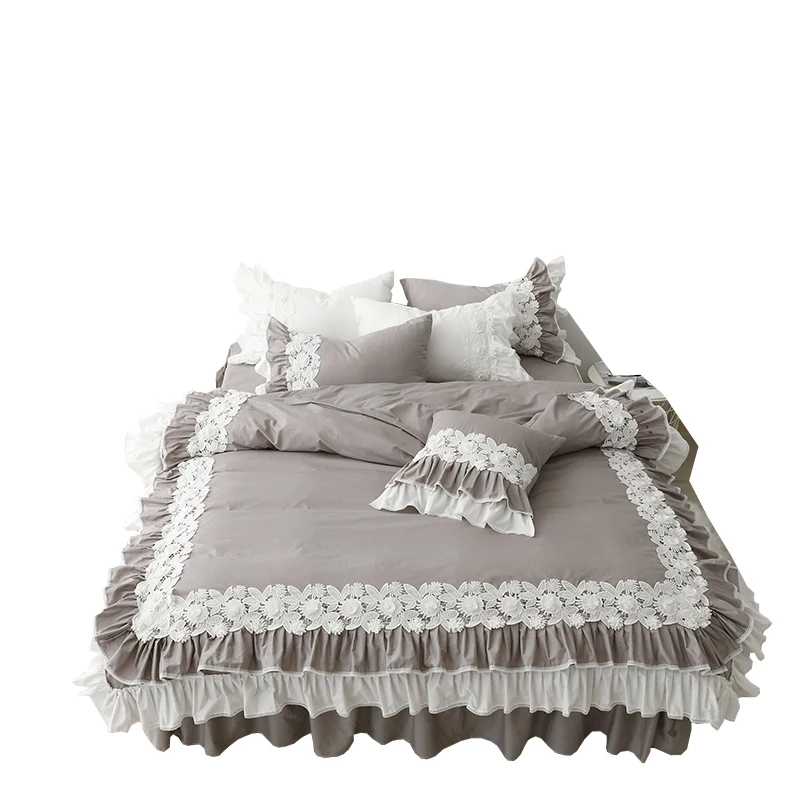 Комплект постельного белья Queen Size 100% хлопок в Корейском стиле кружевная юбка для