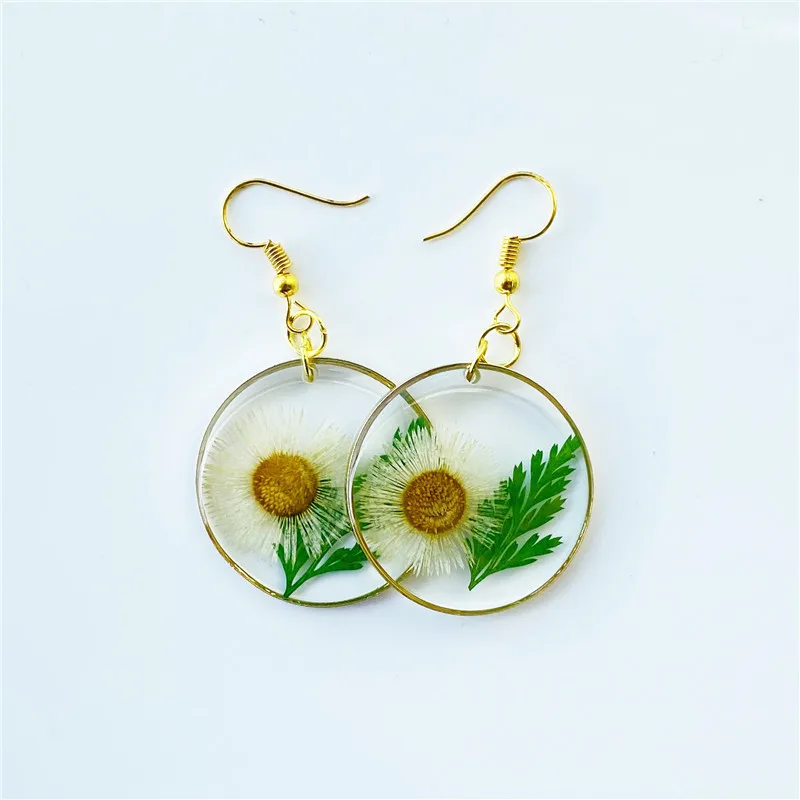 

Real plant sun flower not dry flower water drop relief Pendant Earrings Fashion Female ear accessories new in 2020