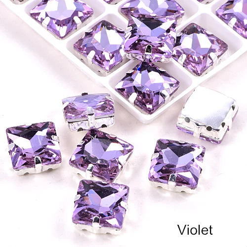 Violet Квадратные много цветов стеклянные стразы шьют на стразы с коготь Flatback лучшие стеклянные стразы пришить на коготь из стразов для одежды B3467 - Цвет: Violet