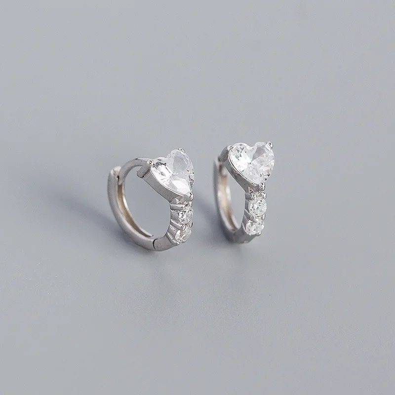 

WOOZU Real 925 Sterling Silver Cute Love Heart Crystal Zircon Hoop Earrings For Women Party Gothnic Sweet Birthday Jewelry Gift