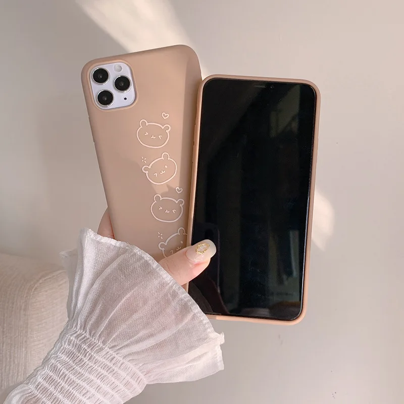 

Bear milk tea color mobile phone case is suitable for iPhone11 12Pro Max mini X XR XSMax 8 7PluS anti-fall protective back cover