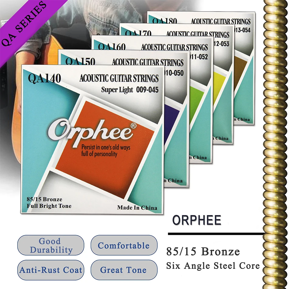 Orphee Высококачественная Серия QA Средний супер светильник дополнительный светильник Струны для акустической гитары 85/15 бронзового цвета