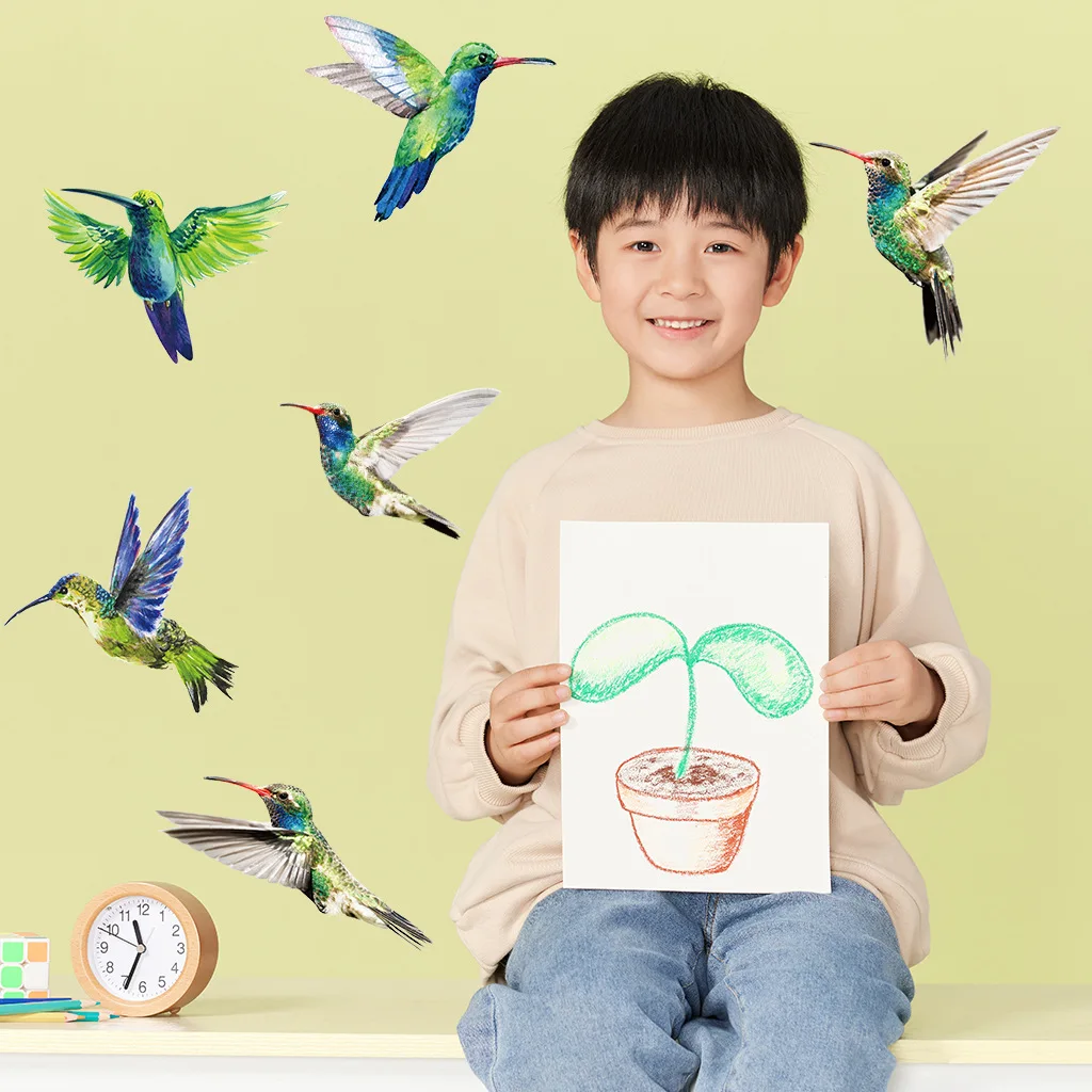 

6pcs Watercolor Hummingbird Wall Sticker for Bedroom Living room Kids rooms Decoration PVC Wall Decals Home Decor Art Murals DIY
