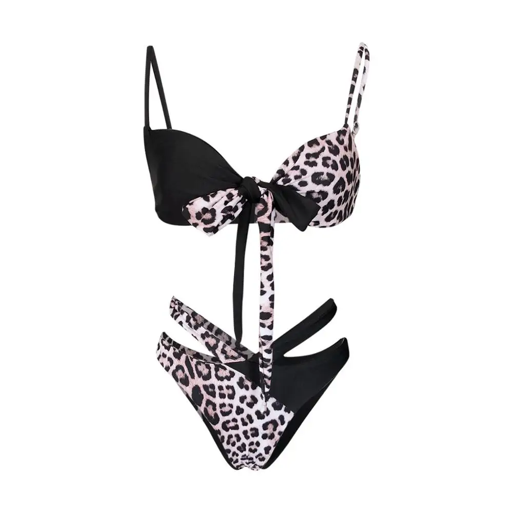 Двойная одежда бикини с леопардовым принтом бандажный комплект пуш-ап купальник